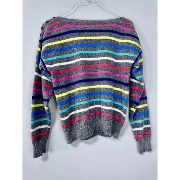 Forever 21 Colorful Striped Angora Blend Sweater Large Gray Funky Crew Y2K Neck - Picture 2 of 8